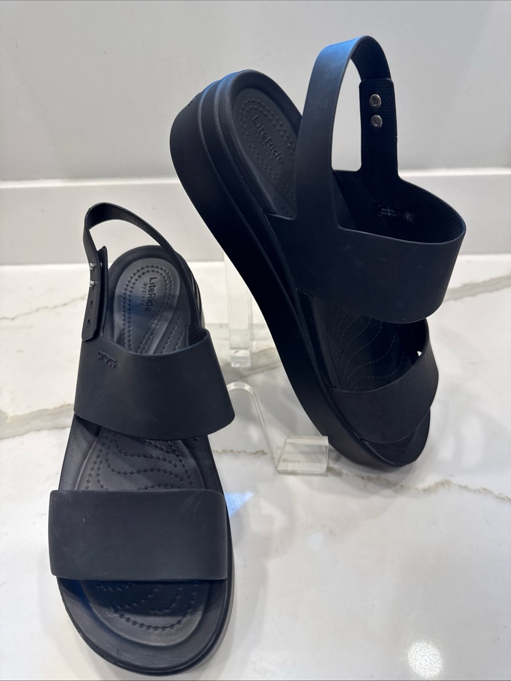 Crocs Brooklyn Mid Wedge Comfort Platform Slide Sandals Black Lite Ride Women 11